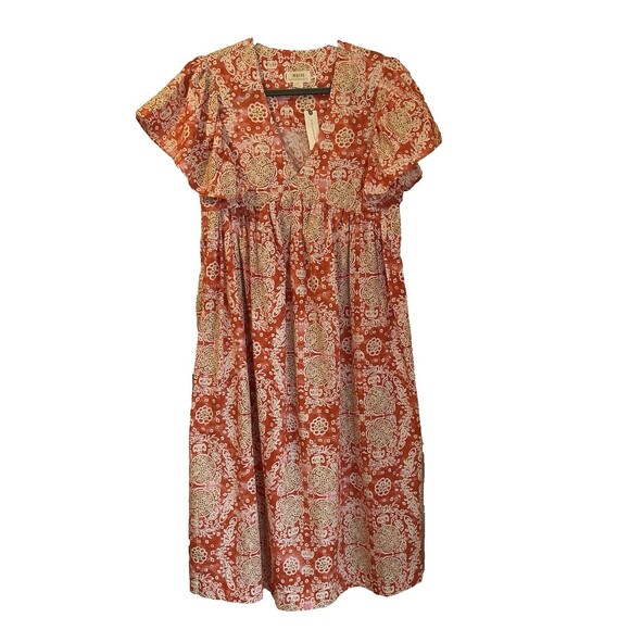 Anthropologie Maeve Printed FlutterSleeve Babydoll Cotton Dress Sz S MSRP$148.00 - Picture 4 of 10